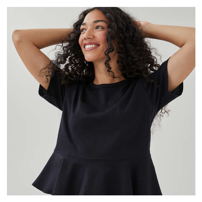 Women's Peplum Cotton T-Shirt - Jf Black